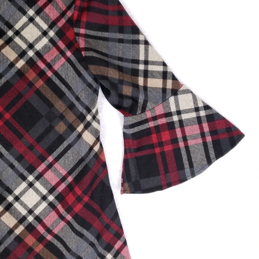La Nouvelle Renaissance Plaid Bell Sleeve Mini Dress Women Small Academia Grunge
